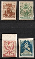 1916 Warsaw Local Issue, Poland (Mi. III C - VI C, Unissued, SHIFTED Background, Imperforate, Full Set, Signed, CV $130)