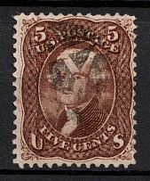 1868 5c Jefferson, United States, USA (Scott 95, Brown, Canceled, CV $850)