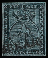 1852 40c Parma, Italy (Mi 5a, Canceled, CV $300)