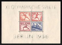 1936 Third Reich, Germany, Souvenir Sheet (Mi. Bl. 6 z, Thick Paper, CV $400, MNH)