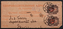 1918 (16 Oct) Ukraine, Accompanying Address to Registered Parcel from Kiev (Kyiv) to Yekaterinoslav, franked with pair 1r Kiev (Kyiv) Type 2 Ukrainian Tridents