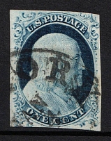 1852 1c Franklin, United States, USA (Scott 9, Type IV, Canceled, CV $100)