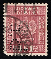 1932-33 15gr Second Polish Republic (Fi. 253, Canceled, Perfin)