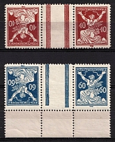 1920-22 Czechoslovakia, Gutter, Tete-Beche Pairs (Mi. 173 B KZ, 176 B KZ, CV $30)