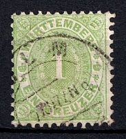 1874 1kr Wurttemberg, German States, Germany (Mi. 43, Canceled, CV $70)