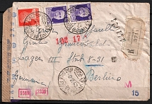 1943 Italy, WWII Military Camp Post, Censored Registered Cover from Rome to Berlin franked total with 2.75l