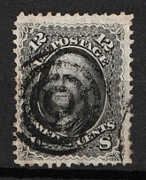 1861 12c Washington, United States, USA (Scott 69, Intense Black, Red Cancellation, CV $110)