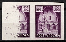 1945 3zl Republic of Poland, Pair (Fi. 365 x2 P1, Unprinted Image, Proof, Imperforate, Signed, MNH)