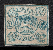 1852 2sgr Braunschweig, German States, Germany (Mi. 2, Certificate, Canceled, CV $420)