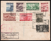 1943 Polish Government in Exile, Military Post, Registered Censored Cover (Mi. 368 - 375, Full Set)