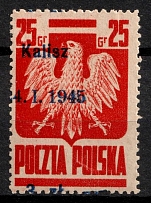 1945 3zl on 25gr Republic of Poland (Fi. 356, 'Kalisz', Shifted Overprint, Signed, MNH)