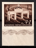 1942 4+2k Croatia Independent State (NDH), (Mi. 84 U, Imperforate, Margin, CV $70)