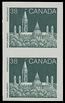 Canada - Modern Errors and Varieties - 1989, Parliament, 38c dark green, vertical imperforate pair of coil stamps, full OG, NH, VF, C.v. $375, Unitrade C.v. CAD$500, Scott #1194Ae…