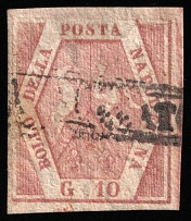 1858 10g Naples, Italy (Mi 5, Canceled, CV $130)