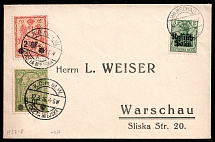1916 (12 Mar) Warsaw Local Issue, Poland, Cover franked with 2g, 6g and 5pf Poland German Occupation