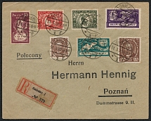 1920 (31 Mar) Northern Poland, German Occupation, Commercial registered cover from Gniezno to Poznan franked with full set (Fi. 107 - 113)