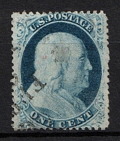 1857 1c Franklin, United States, USA (Scott 24, Type Va, Certificate, Canceled, CV $300)