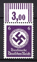 1942-44 6pf Third Reich, Germany, Official Stamp (Mi. 169 c WOR, Margin, Certificate, Signed, Plate Number, CV $260, MNH)