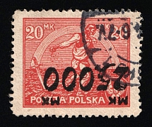 1923-24 25000mk on 20mk Second Polish Republic (Fi. 169No, INVERTED Overprint, Signed, Canceled, CV $80)
