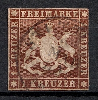 1859 1kr Wurttemberg, German States, Germany (Mi. 11 a, Signed, Canceled, CV $170)