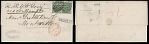 Great Britain - Ship Mail - 1872 (October 8), entire letter from Manchester to Montevideo (Uruguay), franked by horizontal pair of 1s green (plate 6, letters ''F-P'', F-Q''), tied by barrel cancel, Manchester ''8 OC 72.37'' …