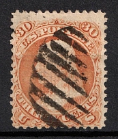 1868 30c Franklin, United States, USA (Scott 100, Orange, Signed, Canceled, CV $950)