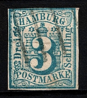 1859 3s Hamburg, German States, Germany (Mi. 4, Canceled, CV $210)