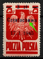 1945 3zl on 25gr Republic of Poland (Fi. 349, 'Czestochowa', Painted 'o', MNH)