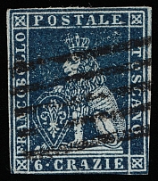 1851 6c Tuscany, Italy (Sc 7b, Canceled, CV $375)