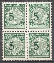 1923 Germany Block of Four 5 Pf (Shifted Value, Print Error, MNH)