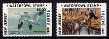 1989-1990 5$ Duck Stamp, New Jersey, United States (Sc. 6A, 7A, Sheet Inscription, MNH)