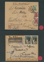 Latvia - GROUP OF 7 POSTAL HISTORY ITEMS: 1919-30, including Sun design franking cover to Germany (one stamp missing), National Assembly and 300th Anniversary of Liepaja - 3 items with complete sets franking, including one …