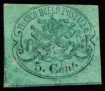 1867 5c Papal states, Italy (Sc 14, CV $240)