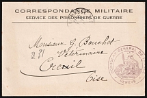 1914 (18 Nov) Prisoner of War Service, Military Post, Ministerial Mail from Creil (France)
