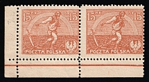 1921-22 15mk Second Polish Republic, Pair (Fi. 126, SHIFTED Perforation, Corner Margin, Signed, MNH)
