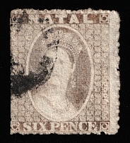 1861-62 6p Natal, Africa, British Colonies (SG 13, Canceled, CV $100)
