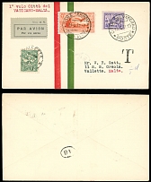 Worldwide Air Post Stamps and Postal History - Vatican City - Pioneer Flights - 1931 (June 11), First Flight Rome - La Valetta, three-country franking cover of Vatican 20c violet and Italy Virgil 1L orange, appropriately …
