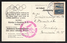 1936 (1 Aug) 'Airship Hindenburg Olympic Trip 1936', Airmail Postcard from Frankfurt am Main to Hamburg franked with 50pf 'Airship Hindenburg', Propaganda, Third Reich Nazi Germany (Mi. 606, Rare)