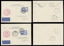 Worldwide Air Post Stamps and Postal History - Germany - Zeppelin Flights - 1929 (April 23-25), Mediterranean Sea two Flight covers, both addressed to Chicago, franked by Zeppelin stamp of 2m ultra, tied by board cancel, red …