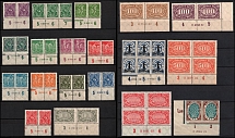 1919-23 Weimar Republic, Germany, Pairs, Blocks of Four (Mi. HAN 96, 108, 187, 209, 224 - 226, 228 - 229, 238 - 241, 244, 247, 251- 252, 257, Margins, Plate Numbers, CV $160)