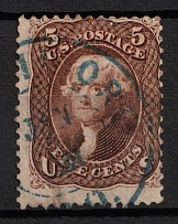 1863 5c Jafferson, United States, USA (Scott 76, Brown, Blue Cancellation, CV $140)