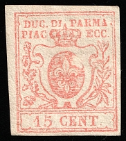 1859 15c Parma, Italy (Mi 9, CV $240)