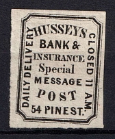 1872 Hussey's Bank & Insurance Special Message Post, New York, United States, Locals (Sc. 87L43)