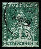 1851 4c Tuscany, Italy (Sc 6a, Canceled, CV $400)
