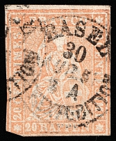 1854-59 20r Switzerland (Mi 16II, Canceled, CV $80)