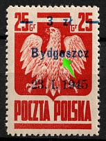 1945 3zl on 25gr Republic of Poland (Fi. 355, 'Bydgoszcz', Painted 'o', MNH)