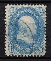 1861 1c Franklin, United States, USA (Scott 63, Blue, Canceled, CV $50)