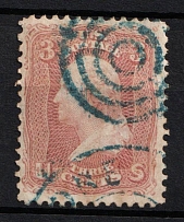 1861 3c Washington, United States, USA (Scott 65, Dull Brown, Blue Cancellations)