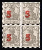 1919 5f on 2f Northern Poland, German occupation, Block of Four (Fi. 71, Signed, CV $4,700, MNH)