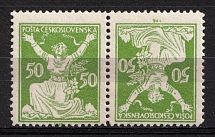 1920-25 50h Czechoslovakia, Tete-beche Pair (Mi. 175 B K, CV $110)